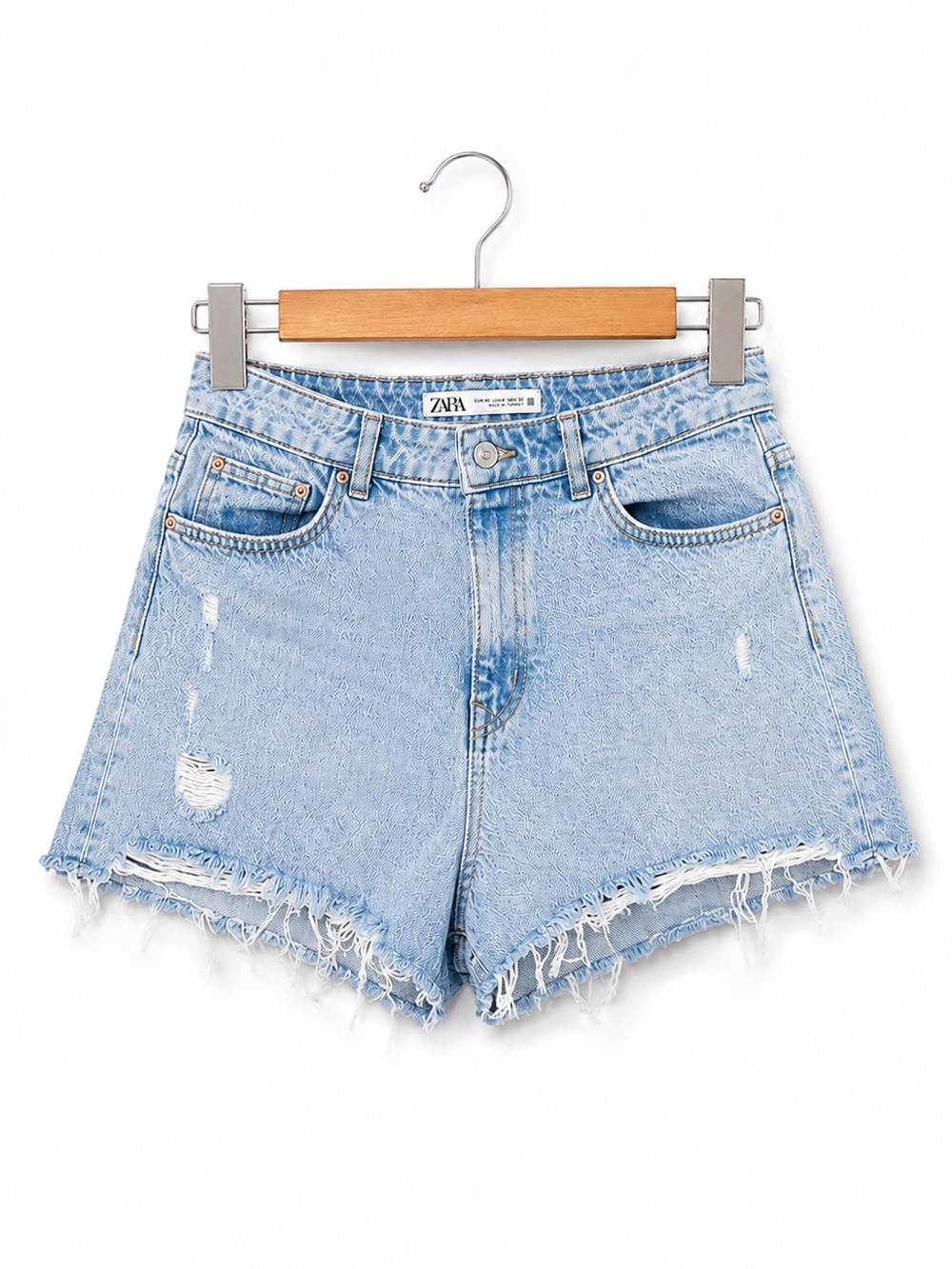 ZARA Jeans Shorts /Light Blue Frayed Hem Distressed Denim Shorts 💙🩶